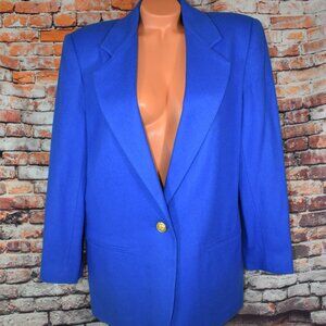 Savannah Size 14 Vintage Blue 100% Wool Blazer Jacket 1 Button Sports Coat